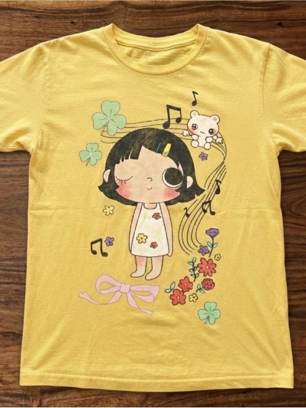 Yellow Graphic Tee with Cute Girl Print
